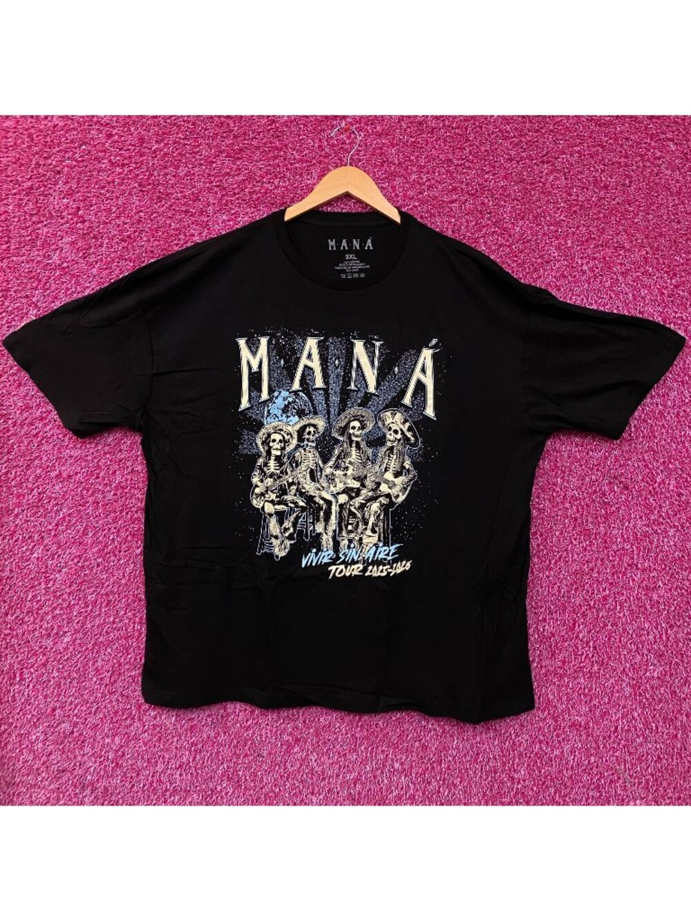 Maná Official Tour "Vivir Sin Aire" Skeleton Rock Band T-Shirt 3XL